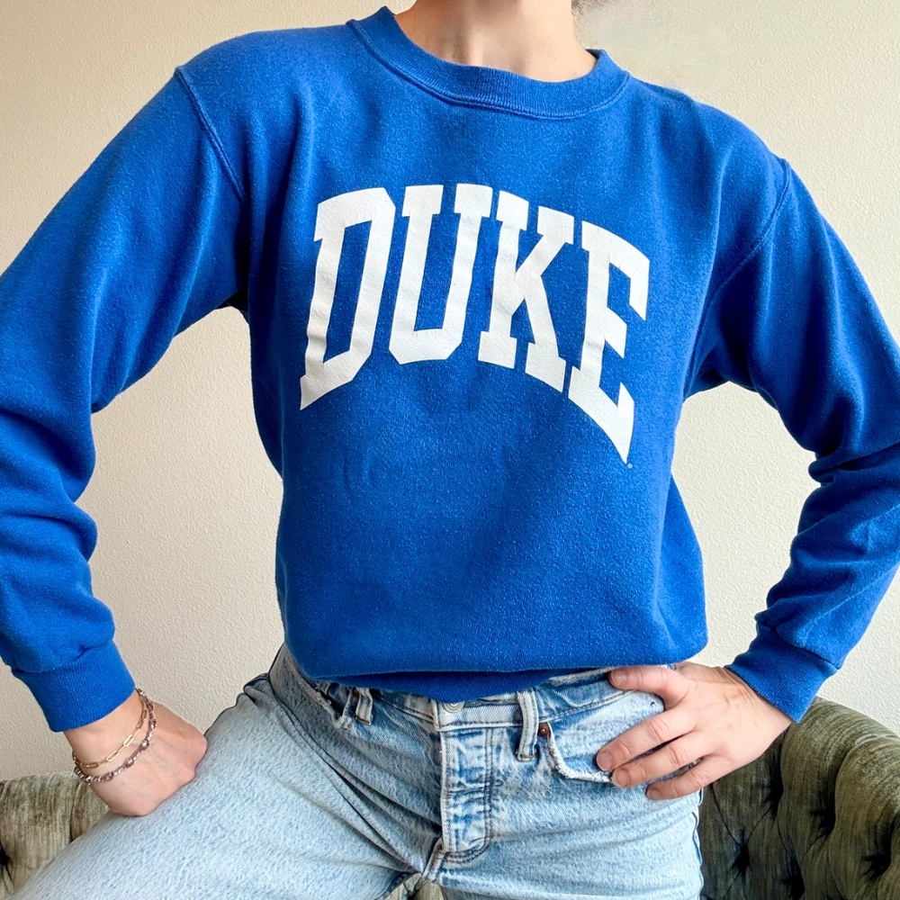 Vtg DUKE College Sweatshirt Blue Made in USA Large Athleisure (Fits Med Sm)